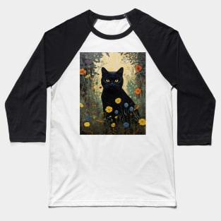 Feline Garden Delight: Retro Vintage Cat Florals Baseball T-Shirt